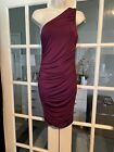 Womens One Shoulder Ruched Lined Knee Length Bodycon Dress. S