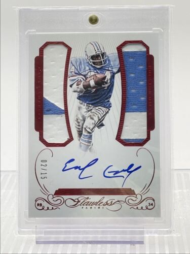 EARL CAMPBELL 2015 FLAWLESS GAME USED PATCH AUTOGRAPH RUBY AUTO /15 Q0924