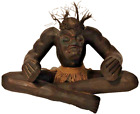 Hand-Carved Sitting Tiki Man Wood Statue Decor - 12