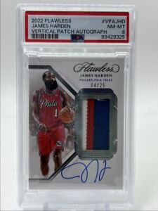 JAMES HARDEN 2022-23 FLAWLESS VERTICAL GAME USED PATCH AUTO /25 PSA 8 Q2058