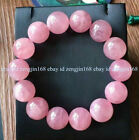 Genuine Natural 14mm Pink Quartz Gemstone Round Beads Stretch Bracelet 7.5