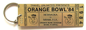 1984 ORANGE BOWL football NEBRASKA, MIAMI of FLA. - Brass replica TICKET Keyring