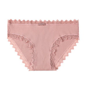 Girly panties Cute seamless panties Lace hem cotton briefs Pink #P