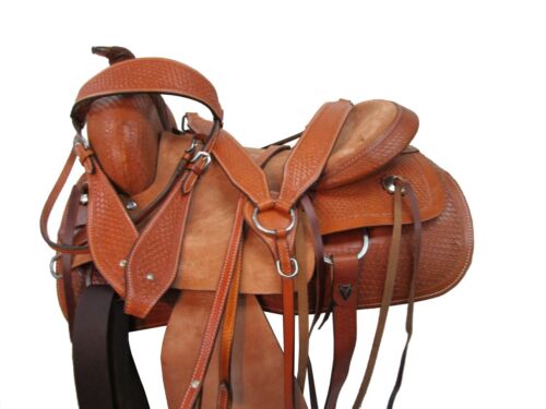DEEP SEAT RANCH SADDLE WESTERN ROPER ROPING HORSE USED LEATHER TACK 15 16 17 18