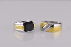 2 - 14k Gold over Sterling Silver Black Onyx Cubic Zirconia Ring 925 Sz: 10.5