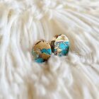 Natural Turquoise Stone Stud Earrings Blue Gemstone Gold Plated Earring Handmade