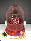 Red Vintage Beehive Style Metal Bridcage ~ w/ Hendryx Feeder & Items Shown