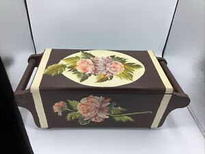 Large Hand Painted Wooden Box With Handles Vintage Peony