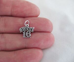Sterling Silver Sweet 16 Sixteen small charm.