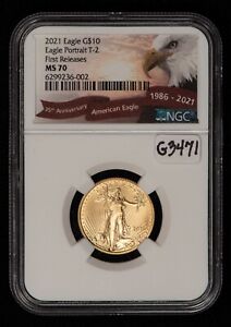 2021 T-2 G$10 1/4 oz Gold American Eagle - Quarter-Ounce - NGC MS 70 - G3471