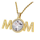 Mom Photo Cz Pendant Picture + Glass Gold Plated 24