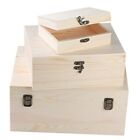 3-Pack Large Unfinished Wood Box with Locking Clasp - 12.6x9.4x6 Inches