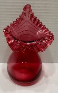 Vintage Fenton Glass Jack in the Pulpit Cranberry Art Glass Vase 7”