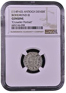 NGC Bohemond III 1149-1163 AD CRUSADERS, Antioch , Silver Medieval Denier