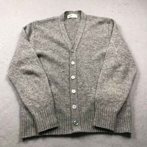VINTAGE Winona Knits Sweater Mens Large Gray Wool Grandpa Cardigan Knit Made USA