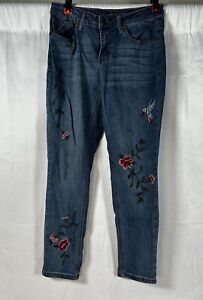 Earl Jeans Embroidered Flowers & Hummingbird Skinny Ankle Pants Size 8