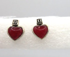 Vintage Sterling Silver Red Coral Heart Ornate Post Earrings Signed SX Thai .75