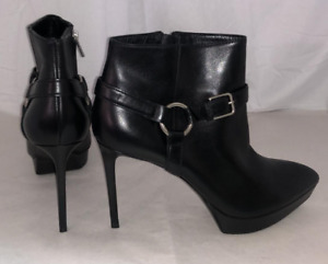 40.5/9.5❤️SAINT LAURENT HIGH HEEL BLACK LEATHER ANKLE Pointed BOOTS BOOTIE ITALY