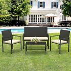 4PC Outdoor Rattan Wicker Sofa Conversation Set Patio Furniture Table Chair