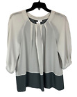 Simply Chloe Dao Blouse  Women's Size M  Gray Pleated Lined Chiffon Top