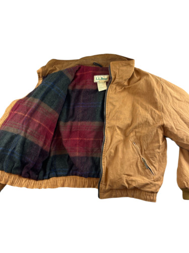 Vintage LL Bean Wool Lined Bomber Jacket Mens Large Tan Coat  Canvas Jacket