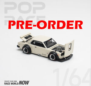 (Pre-Order) POPRACE 1/64 SKYLINE GT-R V8 DRIFT WHITE Diecast Model Car