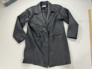 Bagatelle 100% Leather Trench Jacket Women’s Black 3/4 Sleeve Long Coat Size L