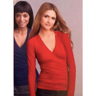 CAbi #131 Top Medium Women's Red Hanky Cross Wrap Ruched Long Sleeve V-Neck