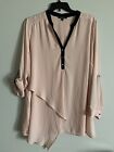 Relativity Womens Plus Size 3X Top Peach And Black Long Sleeve Roll Tab Career