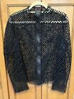 AKRIS Bergdorf Goodman Jacket Womens 14 Black St Gallen Lace Leather Trim Moto