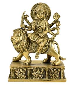 Whitewhale Brass Maa Durga/Ma Sherwali Idol Sitting On Lion Statue Home Decor