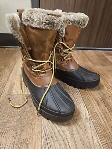 Time & Tru Women's Size 8 Lace Up Faux Fur Lined Beige Winter Boots
