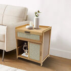 New ListingNightstand Bamboo End Table Bedside Table w/Drawer & Shelf Bohemian End Table US