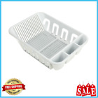 2 Piece Plastic Kitchen Sink Dish Drying Rack With Slide-Out Drip Drainer Tray