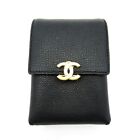 CHANEL COCO Mark pouch Embossed Calfskin Women black USED