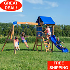 Kids Outdoor Cedar Wood Swing Set Play Set With Clubhouse Slide Rock Wall Ladder