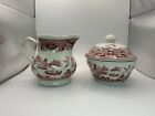 Churchill Pink Willow Sugar Bowl w/Lid & Creamer Made in England