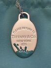 AUTHENTIC Tiffany&Co Large Oval Return to Tiffany Necklace Blue Splash w/ CHAIN