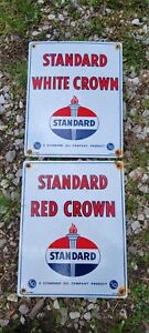 pair Standard Red /White Crown gas pump porcelain signs