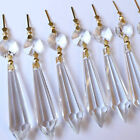 20PCs Chandelier Lamp Clear Crystal Icicle Prisms Bead Hanging Gold Pendant