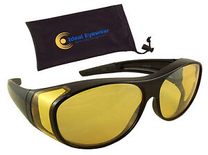 Night Driving Fit Over Glasses Yellow Lens Wear Over Cover Anti Glare Sunglasses