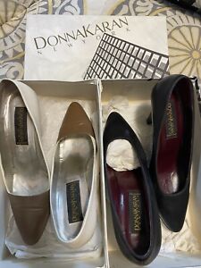 2 Pairs Donna Karan Leather Pumps, Sz 8/7.5 Made In Italy. Vintage