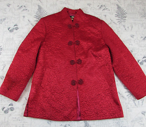 Red Silk Quilted Vintage Chinese Jacket Coat Double Fortune label Asian Large L