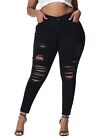Gboomo Womens Ripped Skinny Jeans Stretchy High Waisted Ankle Black- 20W