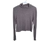 Madewell Blouse Women's Large Gray Ribbed Turtle Neck Cropped Long Sleeve