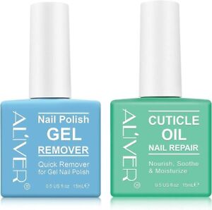 Aliver Nail Polish Gel QUICK Remover & Cuticle Oil Nail Care Pack