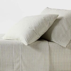 Queen 250 Thread Count Organic Percale Sheet Set Everyday Stripe - Threshold