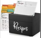 Recipe Box, Wooden Recipe Organizer, Recipe Holder Box with 50 Recipe Black