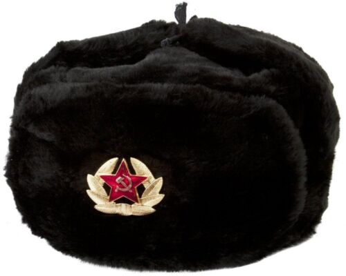 Authentic Russian Ushanka Military hat w/ SOVIET ARMY BADGE