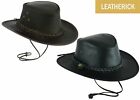 Leather Cowboy Western Aussie Style Bush Hat Brown and Black Wide Brim S-XXL Men